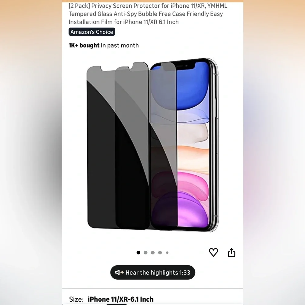 Privacy Screen Protector for iPhone 11/XR 6.1”